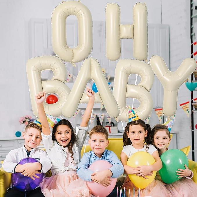 Biapian 40 Inch OH BABY Letter Balloons, Big Beige BABY Foil Balloons, 6 Pcs Giant Alphabet Large Balloon Neutral Oh Baby Balloon Banner Sign for Baby Shower Birthday Gender Reveal Party Decoration