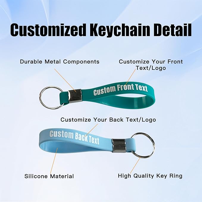 50 Personalized Silicone Keychains for Backpack Key Cellphone, Custom Silicone Keyrings CustomText/Icon for Adults