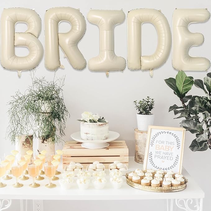 Biapian 40 Inch BRIDE Letter Balloons, Big Cream BRIDE Foil Balloons, 5 Pcs Giant Foil Large Aluminum Balloon Helium for Wedding Bridal Shower Anniversary Engagement Bachelorette Party Decoration