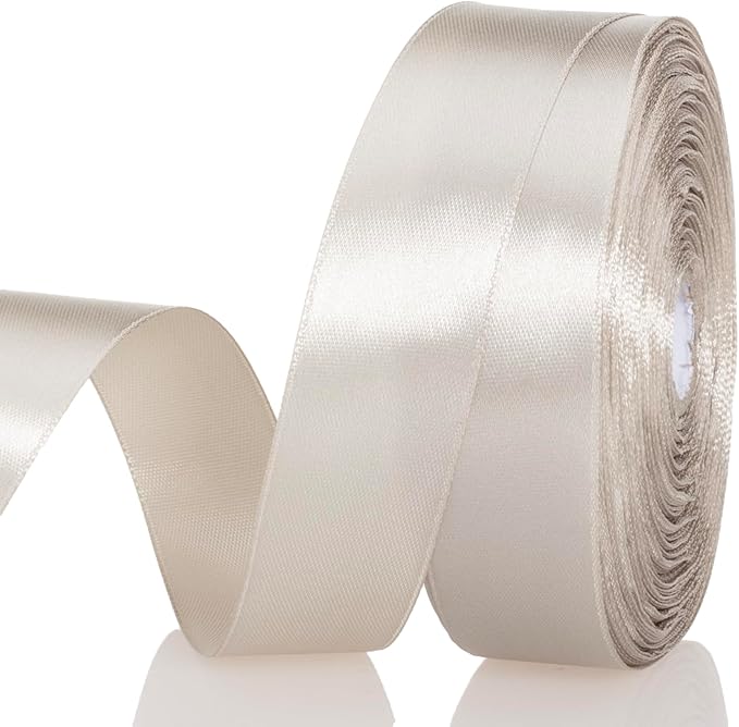 1 Inch Linen Beige Solid Satin Ribbon, 50 Yards Craft Fabric Ribbon for Gift Wrapping Floral Bouquets Wedding Party Decoration