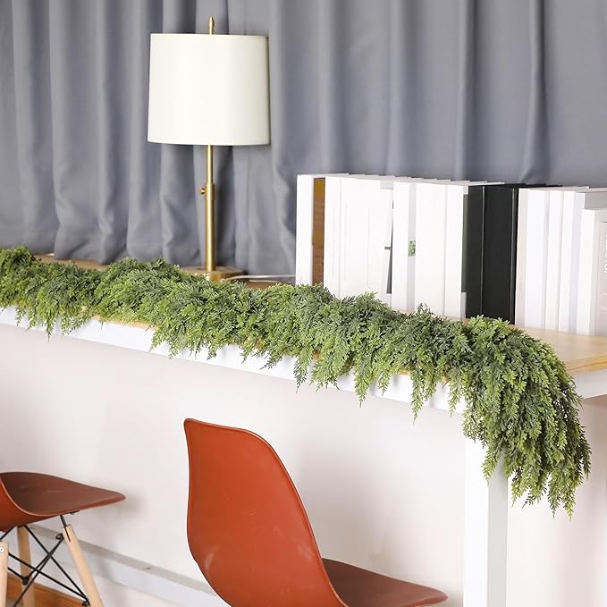 Waydress 1 Pcs 12ft Christmas Cedar Garland Artificial Realistic Soft and Thickness Green Faux Fake Full Cedar Pine Garland for Fireplace Mantel Table Doorframe Indoor Outdoor Xmas Holiday Decoration