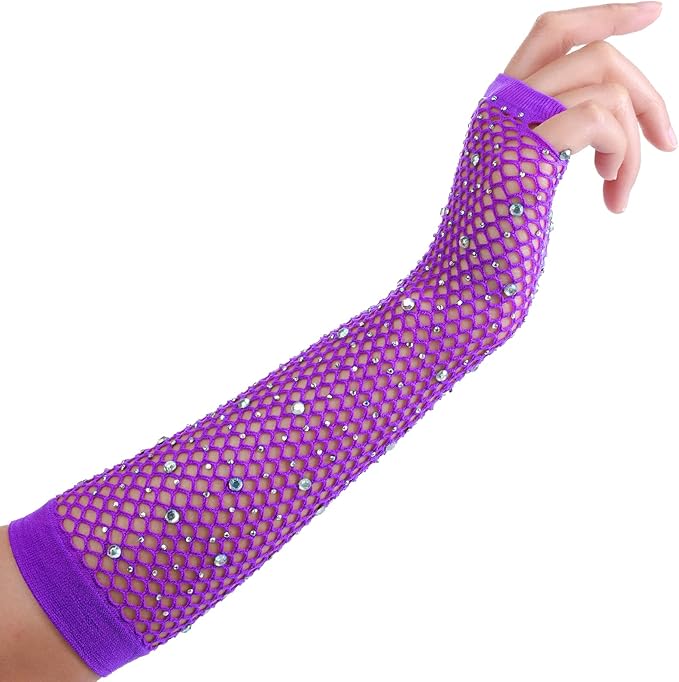 TecUnite 12 Pairs Fishnet Gloves Fingerless Neon Gloves for Women Men 80s Party Costume Accessories Supplies
