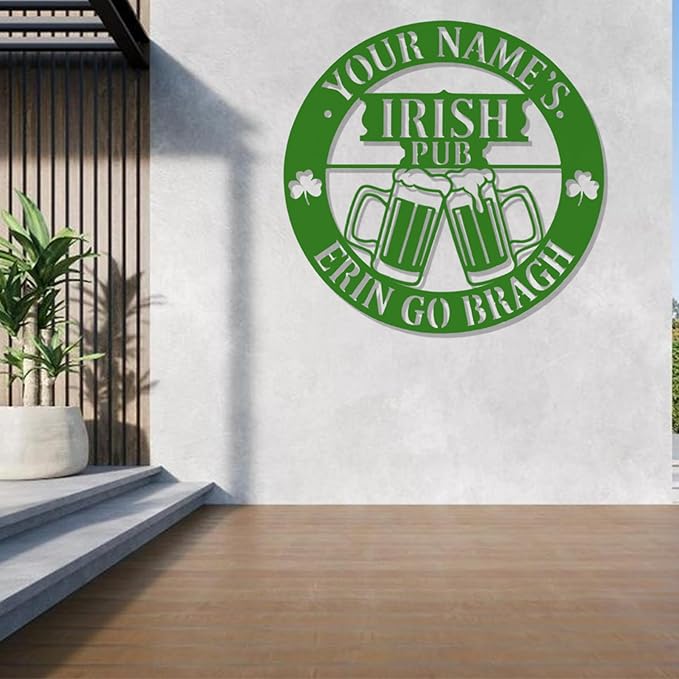Rustic Irish Bar Metal Sign - Custom Pub Wall Art with LED Lights, Personalized Tavern Decor for Home Bar, Man Cave, St. Patrick’s Day Decorations & Gifts for Dad, Beer Lovers
