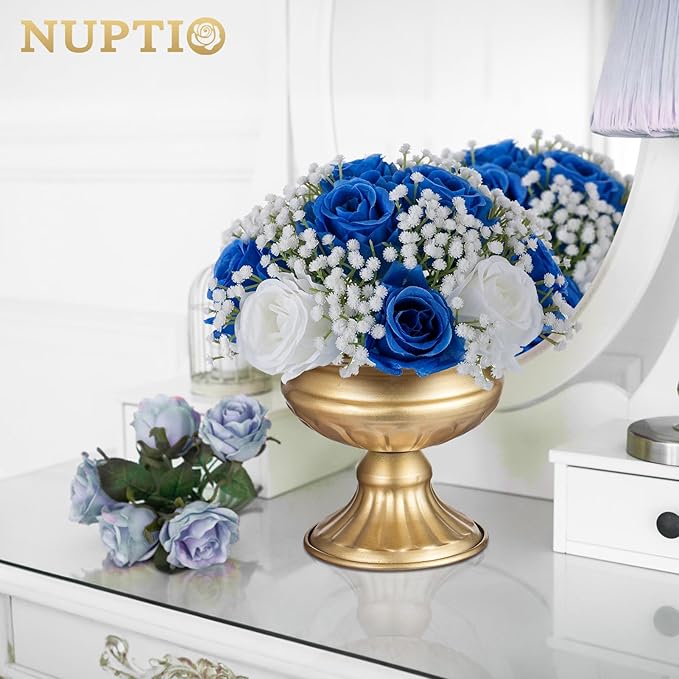 NUPTIO Babys Breath Artificial Flowers: 10 Pcs 8.6 inch Diameter Royal Blue Fake Rose Ball Arrangement Bouquet Centerpiece for Wedding Tables Event Party Decor