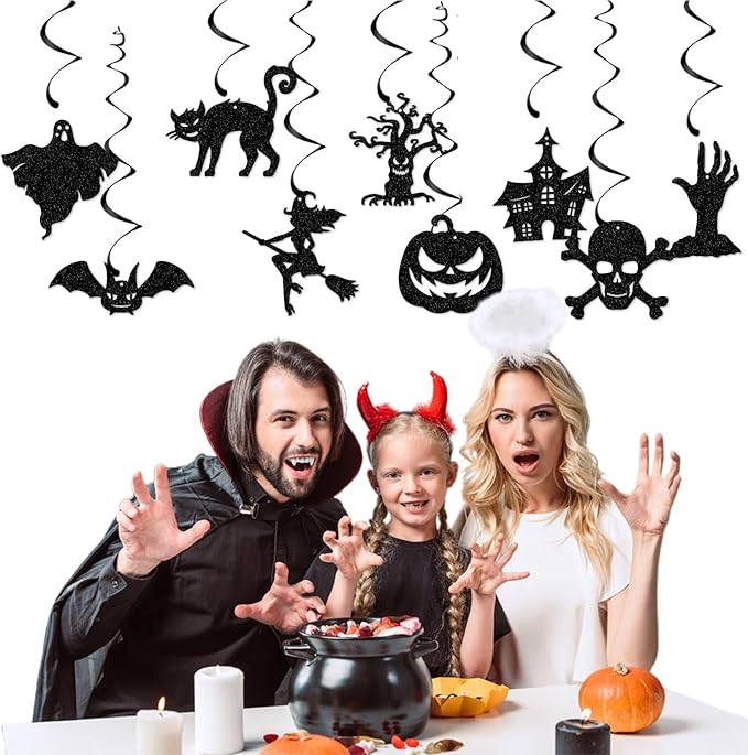 Halloween Vintage-Ghost Black Party-Decorations Supplies - 11pcs Happy Banner,Outdoor Bat Witch Streamers Garland,Spooky Home Hanging Swirl,Indoor Haunted Mansion Room Wall Backdrop Decor Burgleda