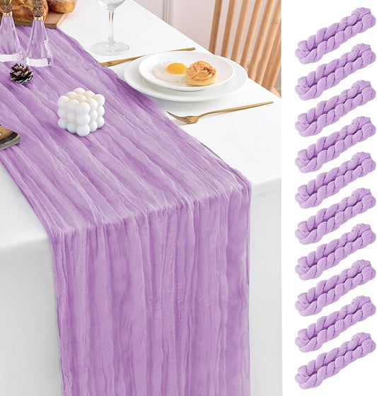 10 Pack Lavender Table Runner 120 Inch Cheesecloth Table Runner 10FT Boho Gauze Table Runner Long Cheese Cloth Table Runner Semi Sheer Runners for Wedding Bridal Baby Shower Party