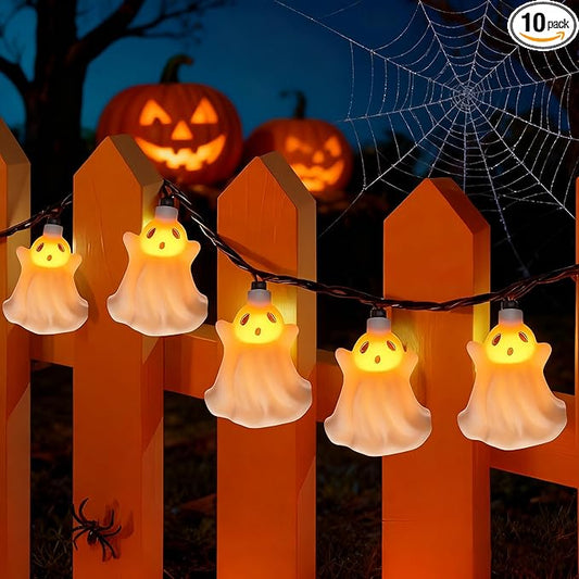 8.5Ft Halloween Ghost String Lights, 10 LED White Ghost Lights Waterproof UL Listed for Indoor Halloween Indoor Bedroom Patio Backyard Camping Desk Party Decor