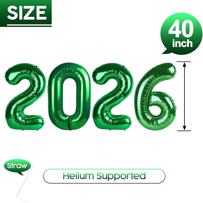 2026 Balloon - Dark Green Birthday Number Balloons, 40 Inch Large Foil Balloons for Men Women Boys Girls Dark Green Themed Birthday Decorations，Number 2026 Balloon