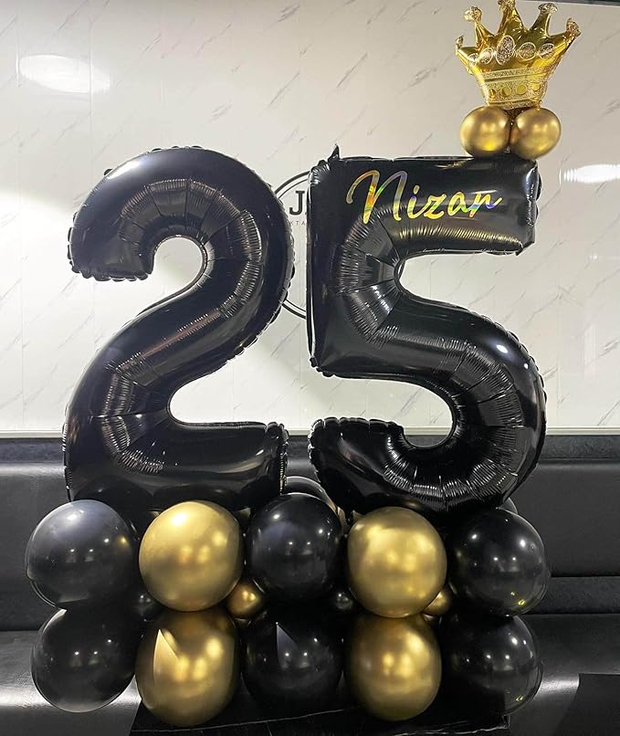 40 Inch Black 25 Number Balloons Giant Jumbo Huge 25 or 52 Foil Mylar Helium Number Digital Balloons Black Birthday Mylar Digital Balloons 25 Birthday Party 25th Anniversary Events Party Decorations