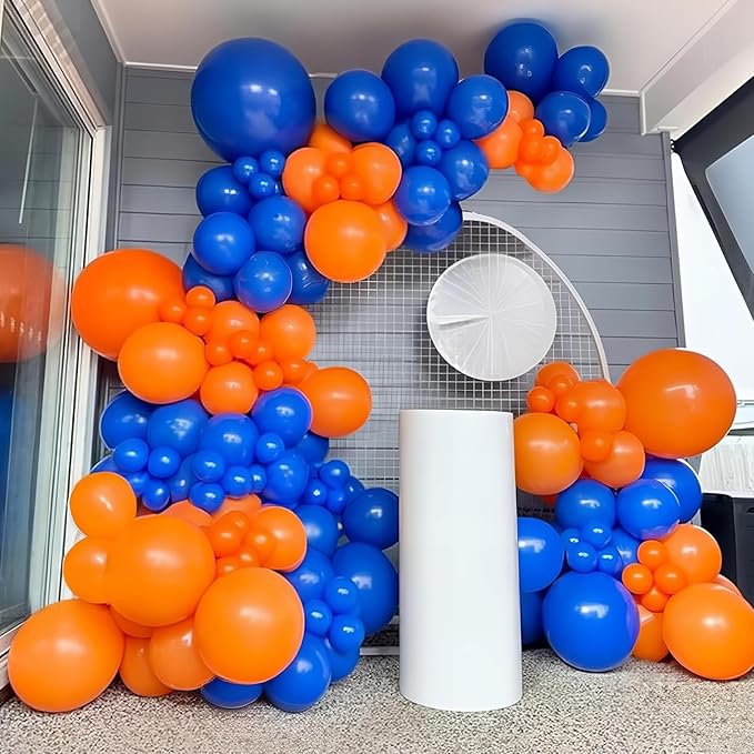 Orange and Blue Balloon Arch Kit 105 Pcs Orange Dark Light Baby Pearl Blue Confetti Latex Party Balloons Garland for Boys Graduation Cartoon Baby Shower Birthday class of 2025 Party Decor