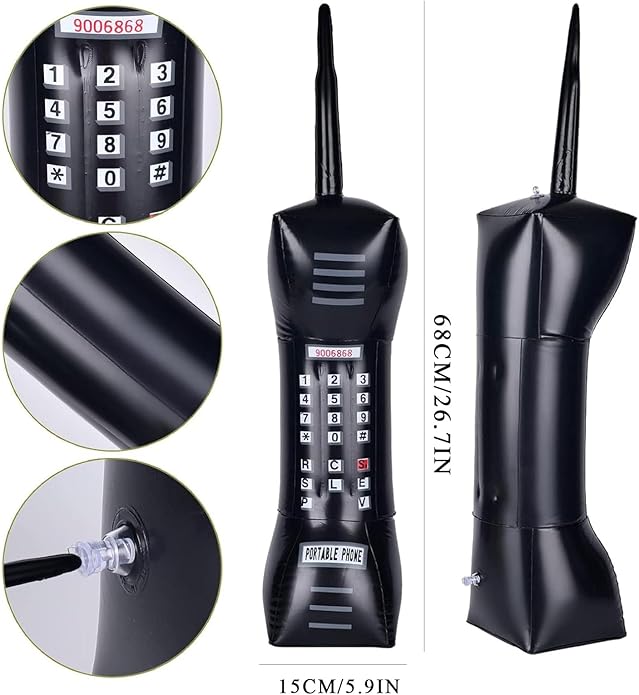 80s 90s Hip Hop Costume Accessories Set - 7 Pcs Rapper Party Outfit Kit with Inflatable Radio & Cell Phone, Dollar Necklace & Ring, 90s Style Bucket Hat, Retro Sunglasses & Air Pump