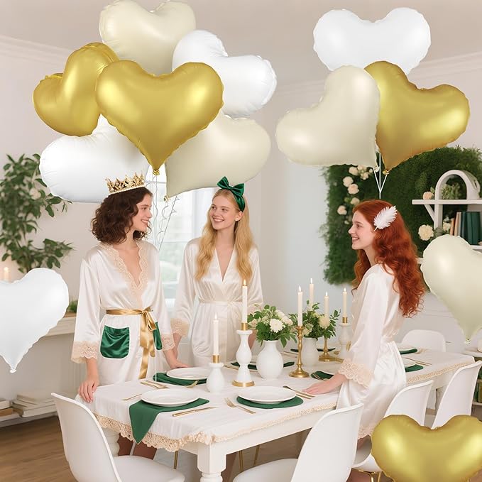 White Gold Heart Balloons,24Inch Large Cream White Heart foil Balloon for Valentine's Day Birthday Wedding Baby Shower Anniversary Decorations