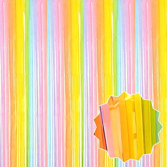 3 Pack Rainbow A Foil Fringe Curtains Backdrop, 3.28 x 6.6 Ft Metallic Streamers Tinsel Curtains Background for Photo Booth, Birthday, Halloween, Christmas, Thanksgiving, New Year Party Decorations