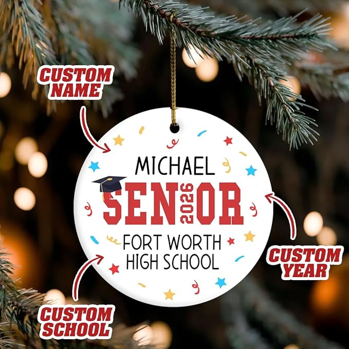 Personalized Senior Year Christmas Ornaments, Custom Class of 2026 Graduation Gifts for Senior Students, Class of 2026, Christmas Decorations, Custom Name Gift, Graduation Gifts for Him Her
