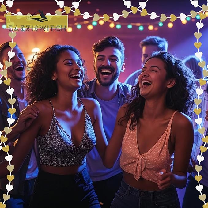 Gold Wedding Engagement Party Decorations: Champagne Glitter Hearts Banner Garland Streamers Backdrop for Bachelorette Bridal Baby Shower Anniversary Birthday Christmas Valentines Day Décor - 52 Ft