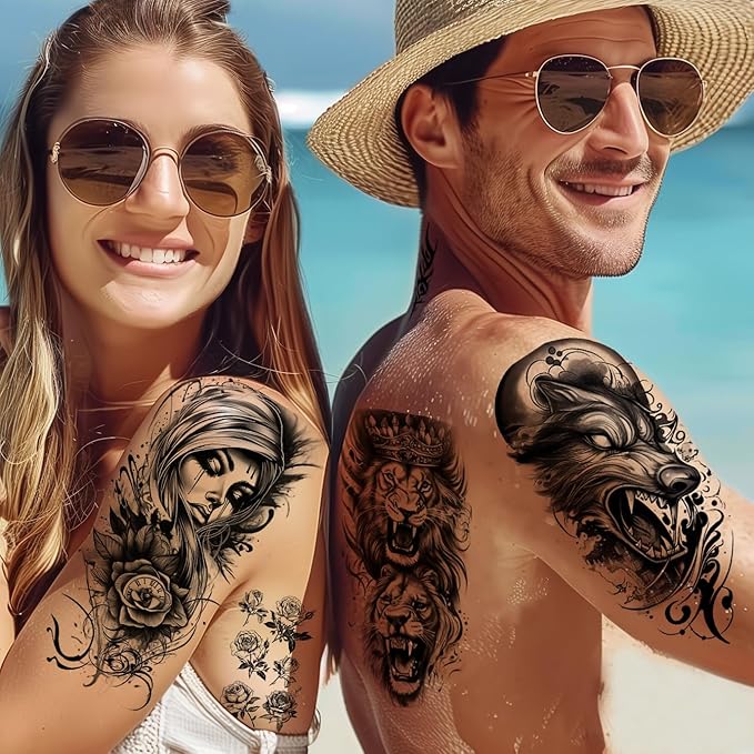 72 Sheets Halloween Temporary Tattoos for Men Women Adults - Black 3D Realistic Scary Animals Skulls Scars, Fake Tattoos Set for Cosplay Arm Sleeve Neck, Waterproof Long-Lasting Body Tattoo Sticker