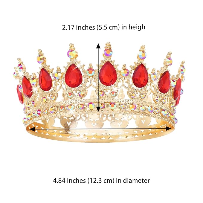 Red Crown for Women Crystal Tiara and Queen Crown for Girl Wedding Headband for Bride Hair Accessories for Costume Birthday Party Cake Decoration Prom