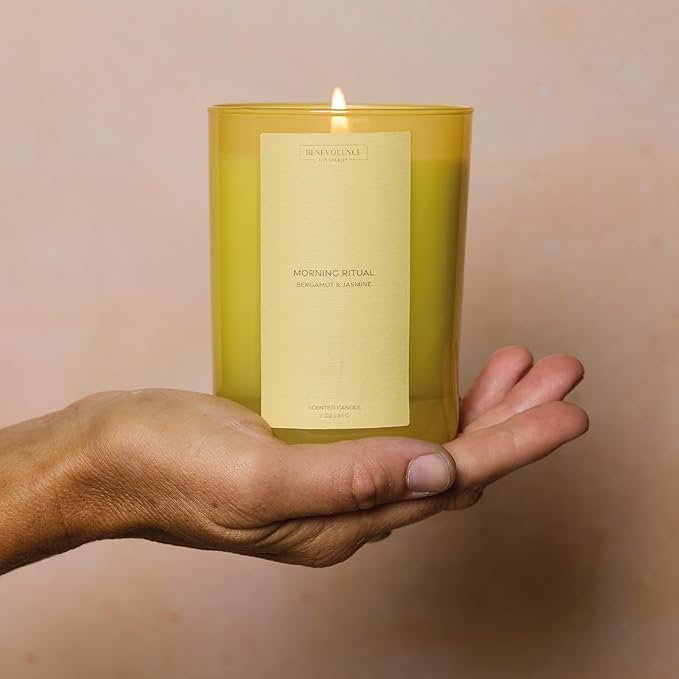 Bergamot & Jasmine Scented Candle | 11oz, 60 Hour Burn | Natural Soy Wax, Cotton Wick | Holiday Candles | Christmas Scented Candles for Home | Benevolence LA Sun-Kissed Collection - Morning Ritual
