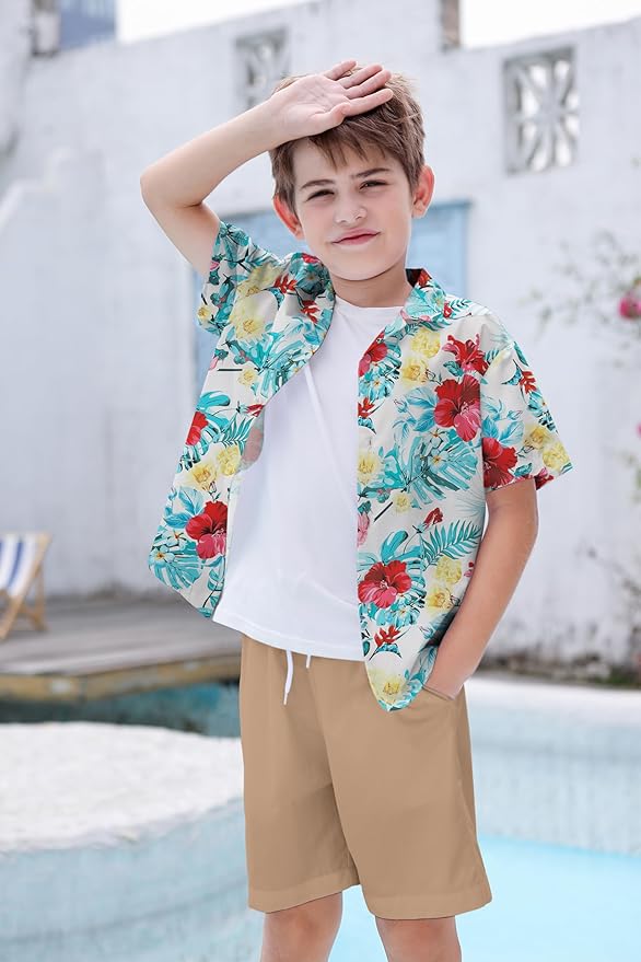 Cromoncent Matching Hawaiian Outfits for Family, Dad and Son Matching Luau Beach Tropical Shirts Mommy Daughter Tropical Sets