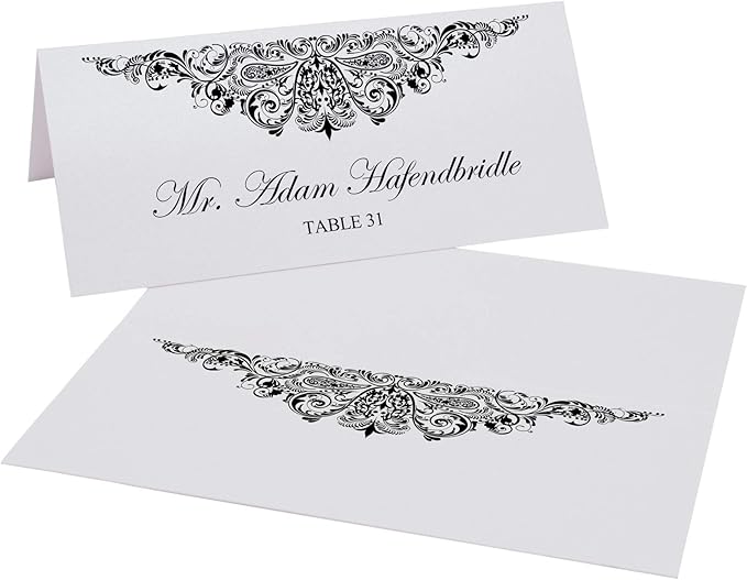 Paisley Place Cards, Black (Choose Color), Set of 25, Pre-cut and Scored - Wedding, Party, Dinner, and Special Events - Made in the USA