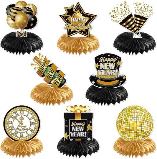 8 Pieces New Years Centerpieces, Gold and Black NYE Party Table Centerpieces for New Years Eve Party Supplies 2026