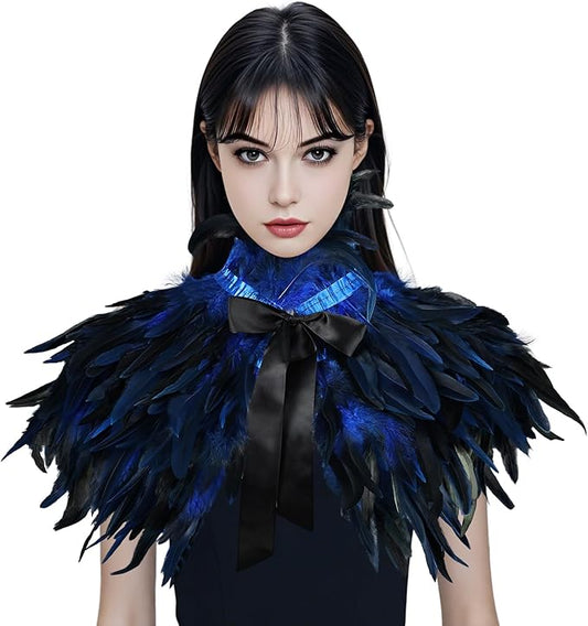 Gothic Natural Feather Shrug Feather Shawl Wrap Cape Victorian Collar for Halloween Cosplay Party Costume Accessories