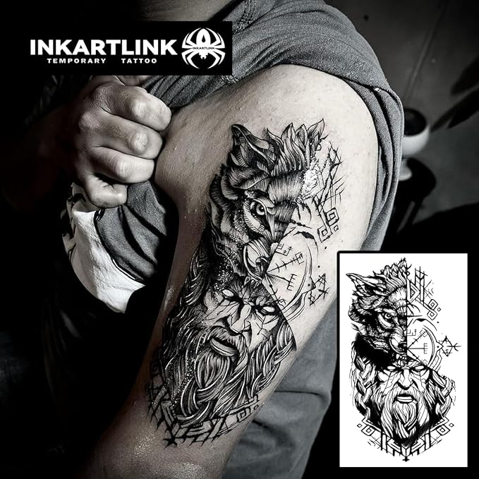 INKARTLINK Tattoo Tech, 2 Sheets Extra Large Semi Permanent Tattoo, Adult Art Design Temporary Tattoos, Lasts 1-2 Weeks, Waterproof, Realistic Look, No Adhesive, No Reflection (Father Time)