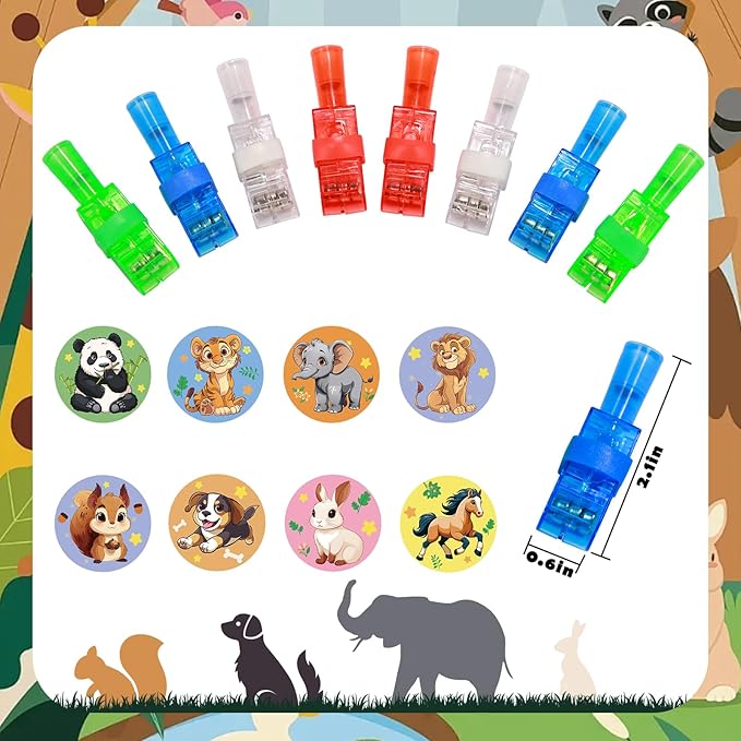 24 Pack Animal Light Up Finger Lights Party Favors for Kids, Treasure Box Goodie Bags Christmas Stocking Stuffers, Glow in The Dark Toys Bulk Classroom Prizes Party Supplies Birthday Gift