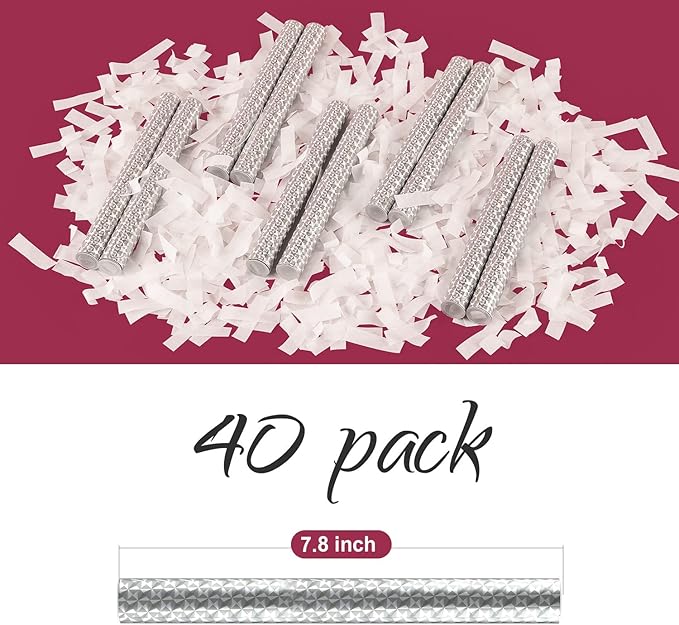 BATTIFE 40Pack White Confetti Wands, Tissue Paper Confetti Flick Flutter Sticks for Wedding Celebrations, Anniversary, Birthday Party, 7.8inch
