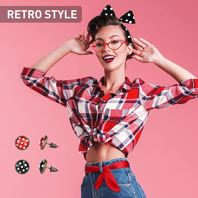 Aneco 6 Pack 50s Set Chiffon Scarf Cat Eye Glasses Bandana Tie Headband Earrings