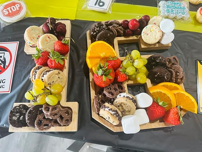 15.8'' Bamboo Charcuterie Fillable Board Box, Reusable Alphabet Number Shaped Form Tray for Birthday Anniversaries, Serving Tray for Birthday Party Decor Serving Plates Display Candy Cake (Number 6)