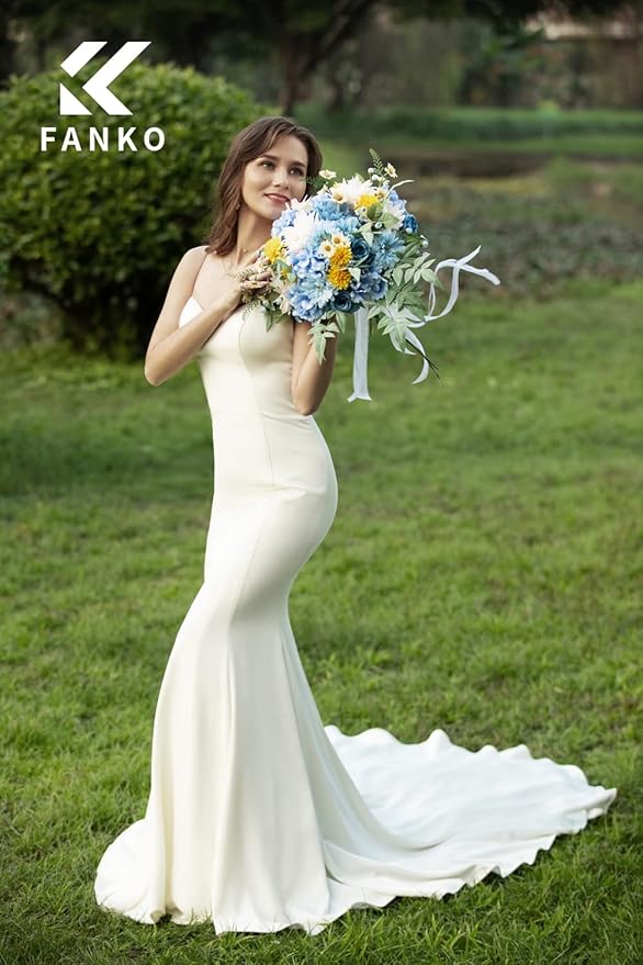 FANKO Rose Artificial Flowers Combo for DIY, Fake Blue Rose Silk Flowers Greenery, Faux Flowers for Wedding Bridal Bouquet, Baby Shower, Table Centerpieces, Floral Arrangement, Party Home Decoration