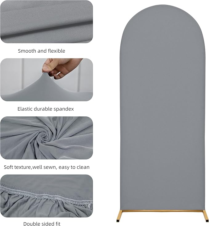 Wedding Arch Covers Arch Backdrop Cover Arch Stand Covers 7.2FT 6FT Set of 2 Arch Cover Spandex Fabric Stretchy Backdrop for Wedding Birthday Party Decoration Baby Shower (Smoky Grey)