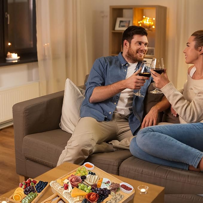 Large Charcuterie Cheese Board and Knife Set, 3 Drawers Kitchen Charcuterie Platter & Large Serving Tray - House Warming, Anniversary Wedding Gifts for Couple, Bridal Shower Gift for Women