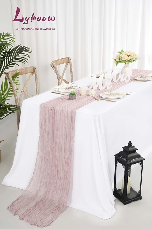 10 Packs Cheesecloth Table Runner Dusty Pink, 10Ft x 35" Gauze Boho Wedding Table Runner Decoration, Wedding Table Decor Table Cloth for Wedding Party Bridal Shower Table