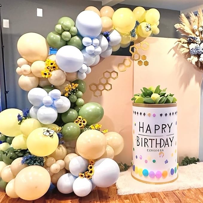 Green Blue Yellow Balloons Arch Dusty Blue Sage Green Beige Balloons Garland Kids Birthday Party Decorations Pastel Blue Yellow Olive White Latex Helium Balloon Bear Baby Shower
