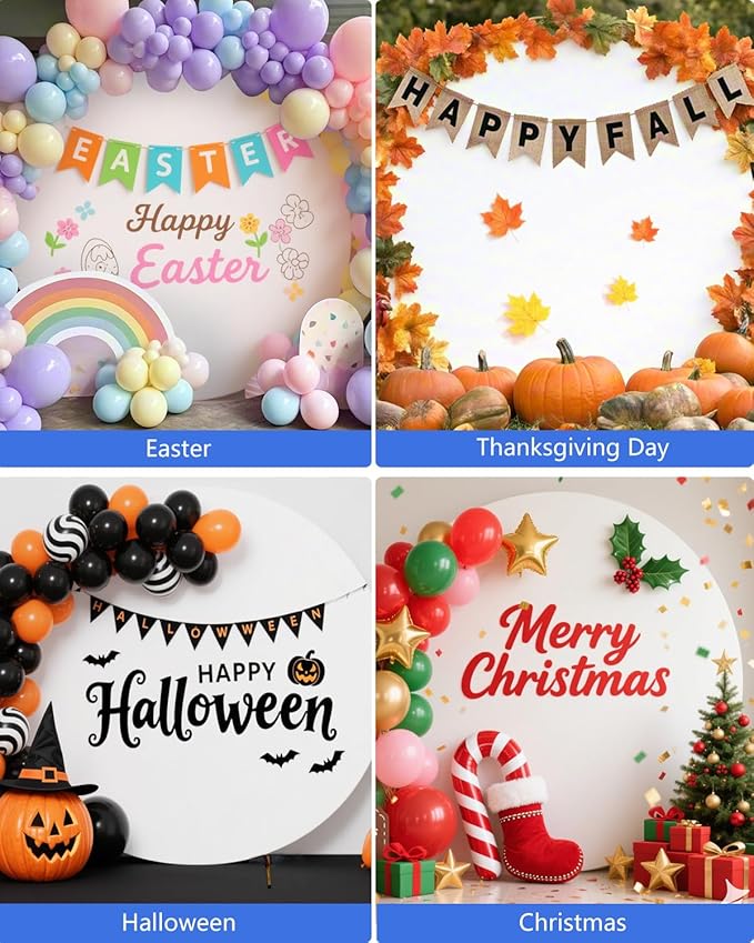 HEMMOTOP 7.2x7.2 ft Round Backdrop Cover White, Circle Arch Stand Cover for Wedding, Balloon Arched Covers Stretchy Backdrops for Party, Baby Shower, Fabric Photo Background 220cm