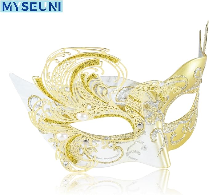 2025 New Gold Masquerade Mask for Women-Butterfly Party Masks for Adults Masquerade- Peacock Metal Filigree Venetian Mask-Perfect for Halloween Parties, Costume Party, Carnivals, Wedding