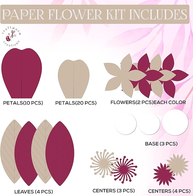 Giant Paper Flowers Kit - DIY Flower Craft Set for Backdrop, Party & Nursery Decor - Ready-to-Assemble Precut Flowers with Leaves & Instructions - Reusable Large Flower for Decoration & More