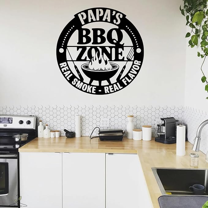 Custom BBQ Metal Sign, Personalized Grill Zone Wall Art for Dad, Grandpa, Husband, Outdoor Kitchen & Backyard Barbecue Decor, Unique Housewarming Gift, Patio Sign, Man Cave BBQ Wall Decoration