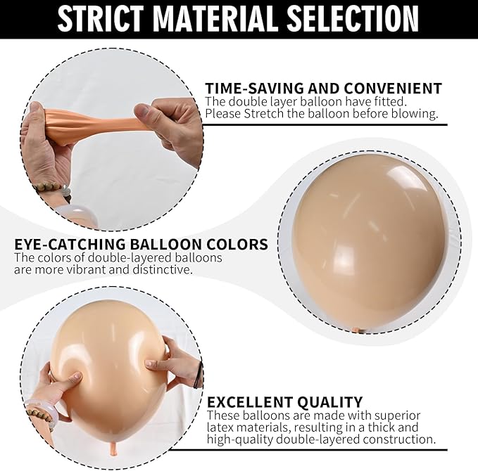 Nude Balloons Double Stuffed, Different Sizes Tan Brown Balloon Garland Arch Kit, 18 12 10 5inch Beige Neutral Apricot Latex Helium Balloons for Teddy Bear Birthday Boho Baby Shower Party Decorations