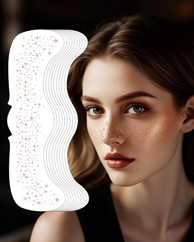 Glitter Freckles, Temporary Tattoos, Renaissance Accessories Face Glitter for Women, Parties and Rave Festival Accessories (Rose Gold - 10 count)
