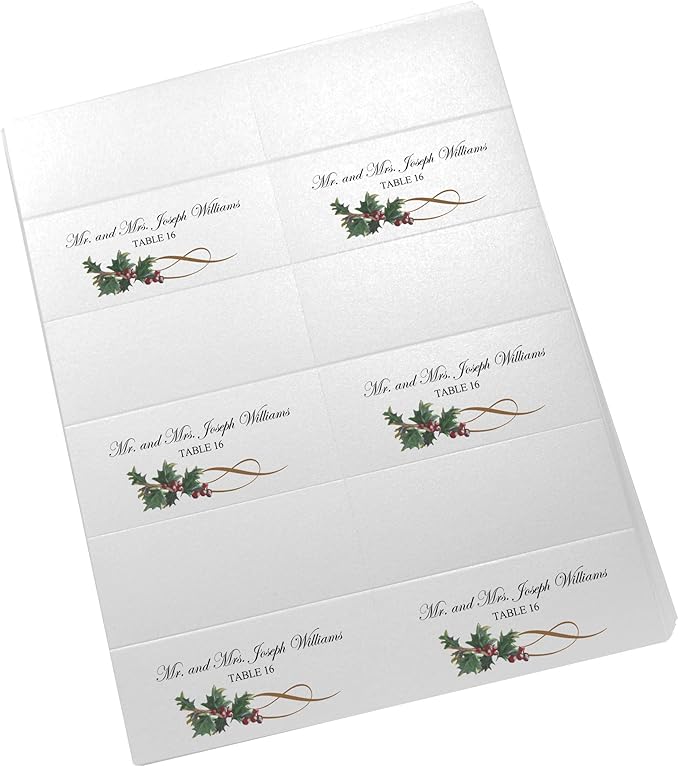 Christmas and Holiday Holly Swirl Printable Place Cards, Set of 60 (10 Sheets), Laser & Inkjet Printers - Wedding, Party, Dinner, and Special Events - Made in the USA