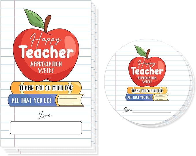 Teacher Appreciation Gift Tags, 40 Pcs Thank You Tags, Apple and Books Stickers for Presents Wrapping Envelope Seals Lables Boxes Cards Party Favor Decorations A07