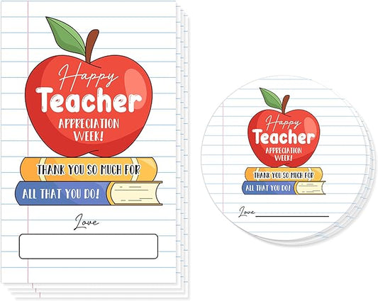 Teacher Appreciation Gift Tags, 40 Pcs Thank You Tags, Apple and Books Stickers for Presents Wrapping Envelope Seals Lables Boxes Cards Party Favor Decorations A07