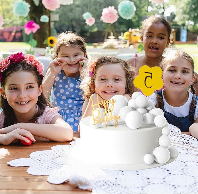 MIAHART Ball Cake Toppers Boho Grass Cake Topper Ball Cake Insert Decoration for Birthday Wedding Baby Shower Party Decorations Boho Themed Party Supplies (White)