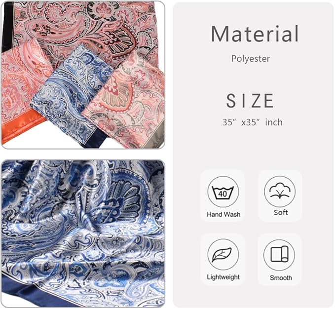 4Pcs Silk Head Scarves for Women Satin Hair Scarf 35”Large Square Bandana Silk Like Neck Scarf Shawl