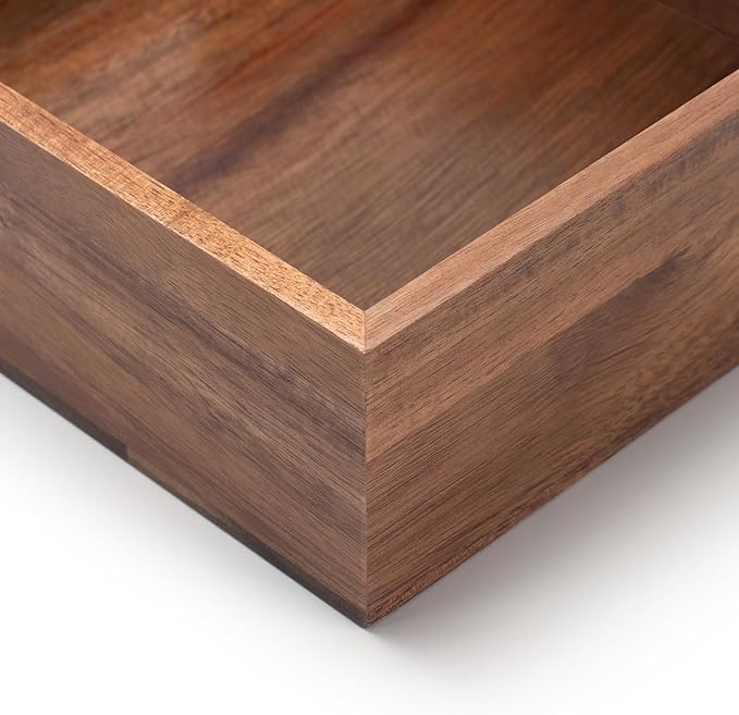 Wood Napkin Holder Square, Flat Napkin Holder, Wooden Luncheon Napkin Basket Tray for Kitchen Bathroom (7.5 x 7.5 x 2.5 inch)