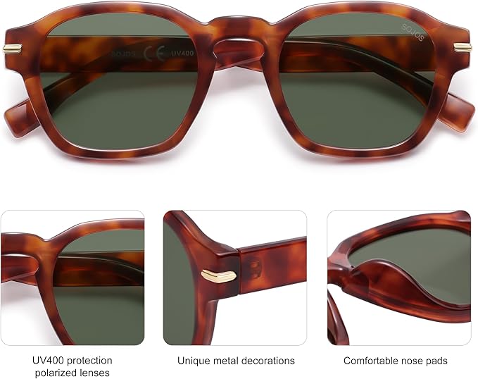 SOJOS Vintage Retro Square Polarized Sunglasses Men Standard Fit Trendy Womens Sun Glasses SJ2382
