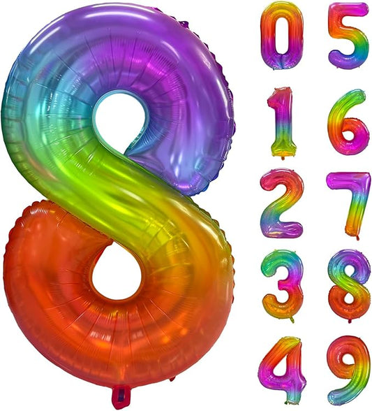 Rainbow Number 8 Balloon 40 Inch Rainbow 8 Balloon Giant Helium Foil Number 0 to 9 Balloons Birthday Wedding Party Digital Decorations Number 8